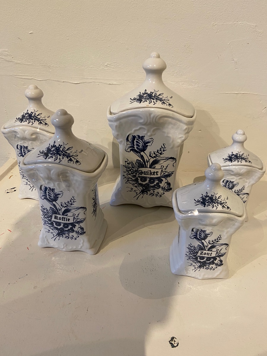 Set van 5 Delfts aardewerken potten - Afbeelding 2