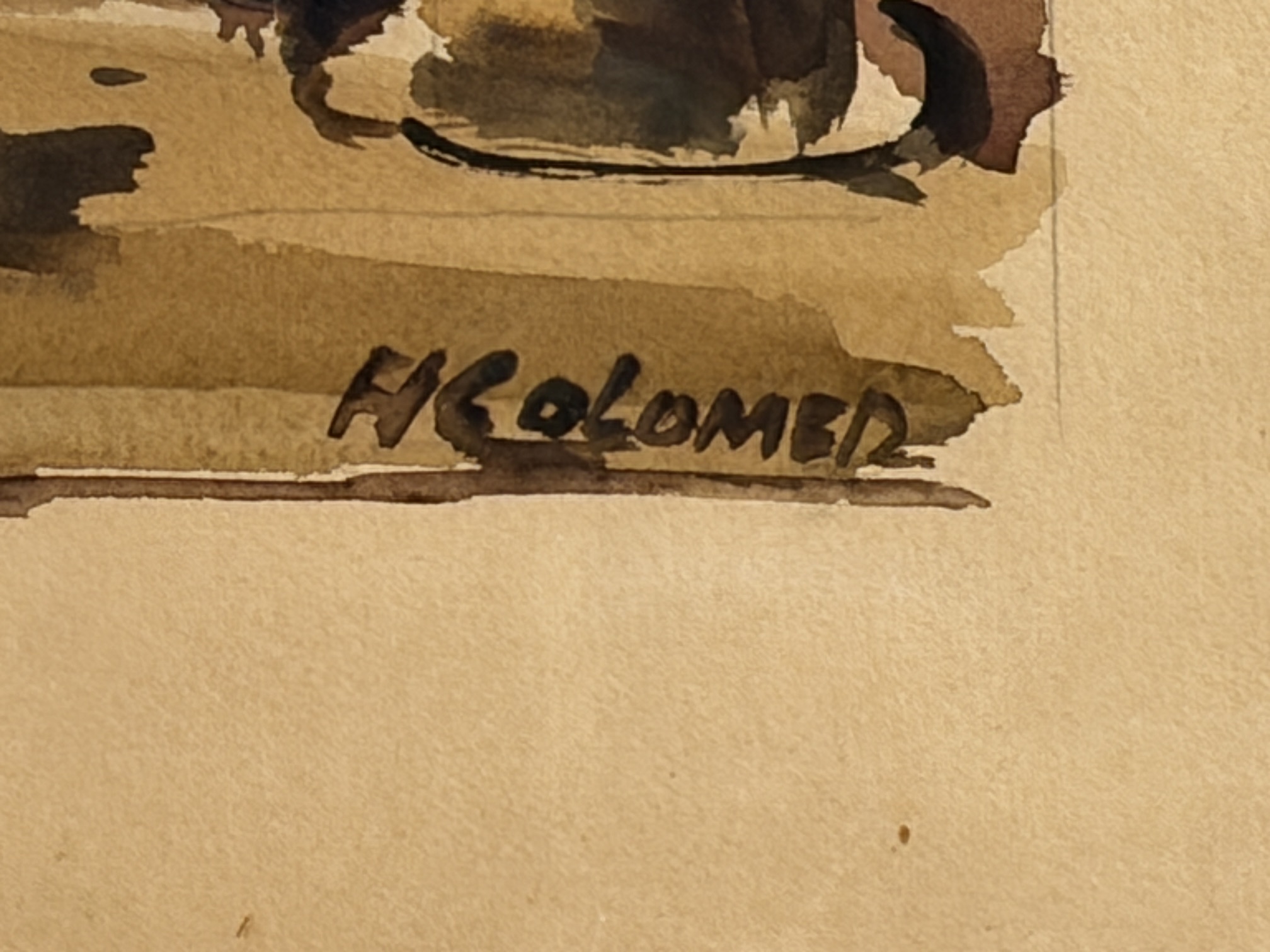 Gesigneerde aquarel H. Colomer – Frans dorpsplein in lijst - Afbeelding 5