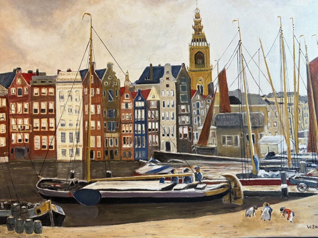 Schilderij van W. Bastian – Amsterdam stadsgezicht