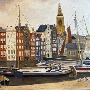 Schilderij van W. Bastian – Amsterdam stadsgezicht