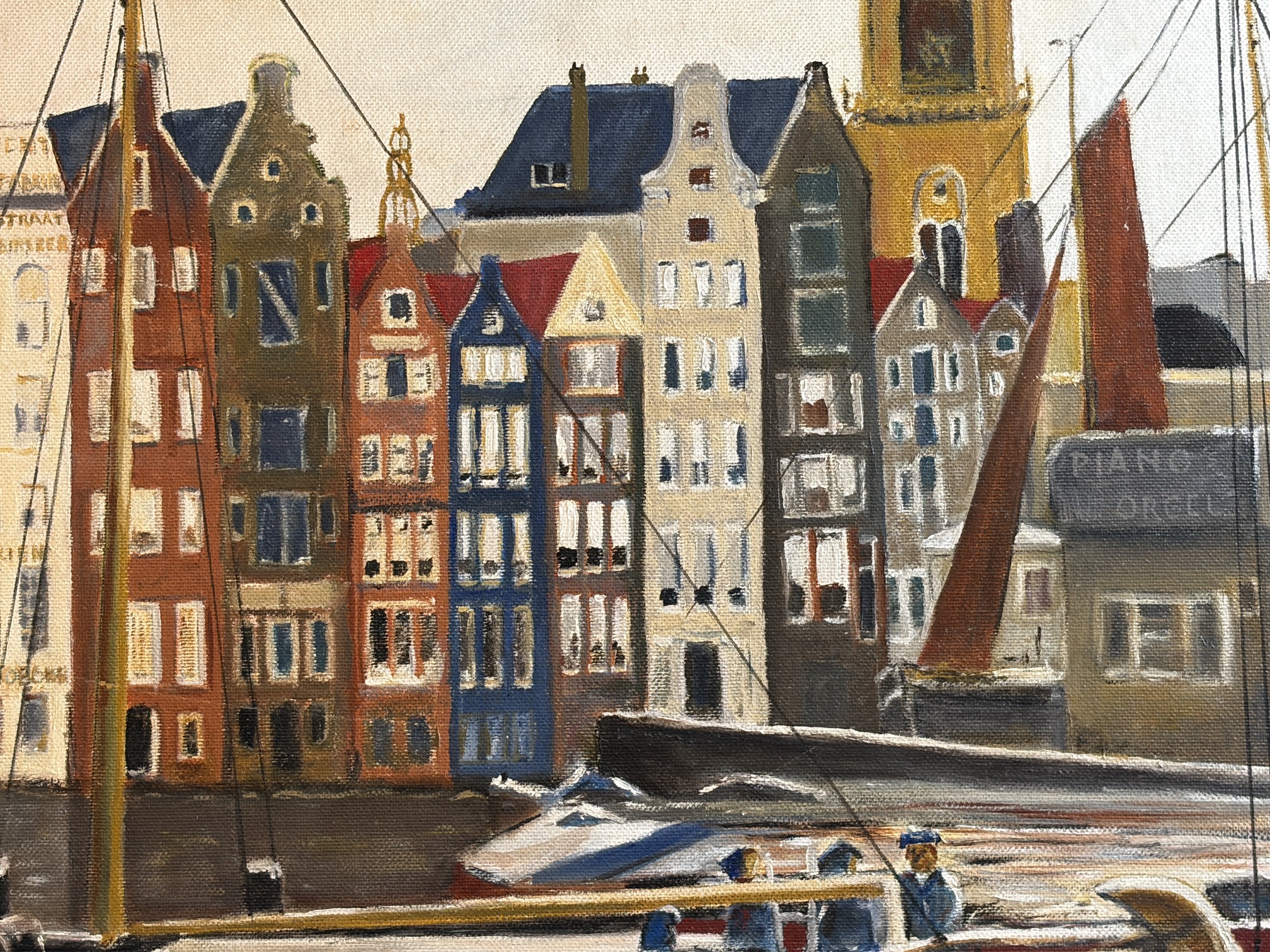 Schilderij van W. Bastian – Amsterdam stadsgezicht - Afbeelding 3