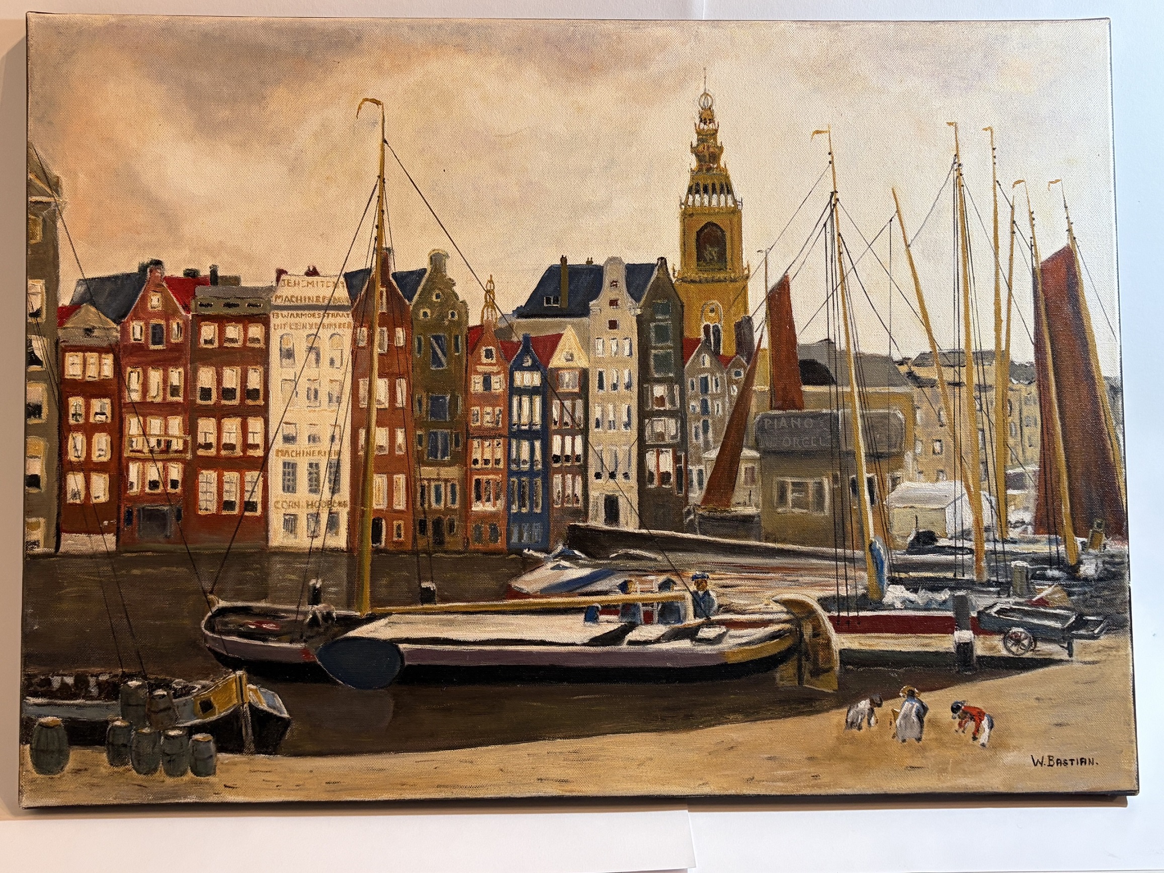 Schilderij van W. Bastian – Amsterdam stadsgezicht - Afbeelding 2