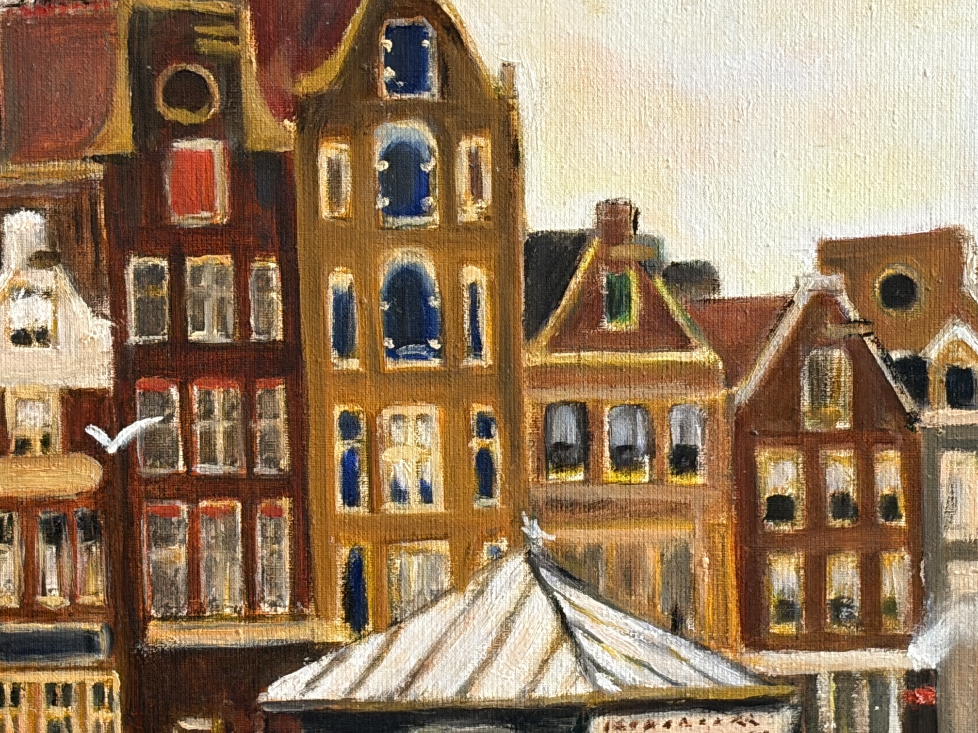 Schilderij van W. Bastian – Amsterdam stadsgezicht - Afbeelding 2