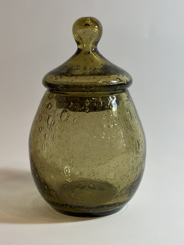 Vintage bullé glazen bonbonnière met deksel — vermoedelijk Biot, Frankrijk